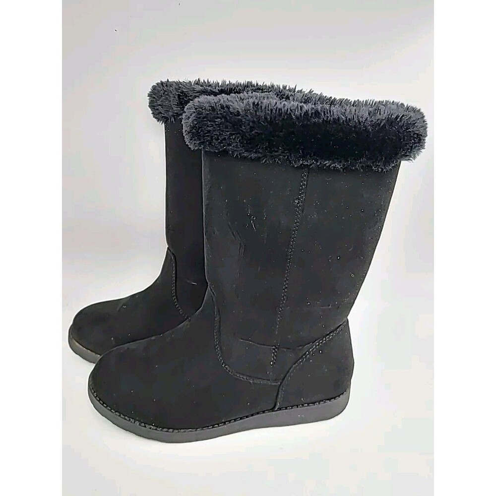 Target Cat And Jack Girls Youth Winter Black Boots Shoes Zip Up Faux Fur Size 3